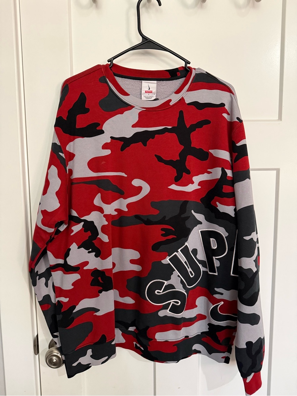 Supreme Red Black Gray Camo Crewneck